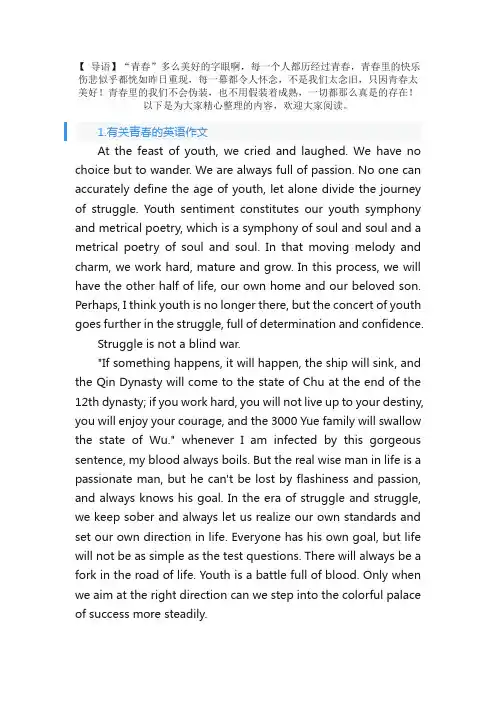 有关青春的英语作文【三篇】
