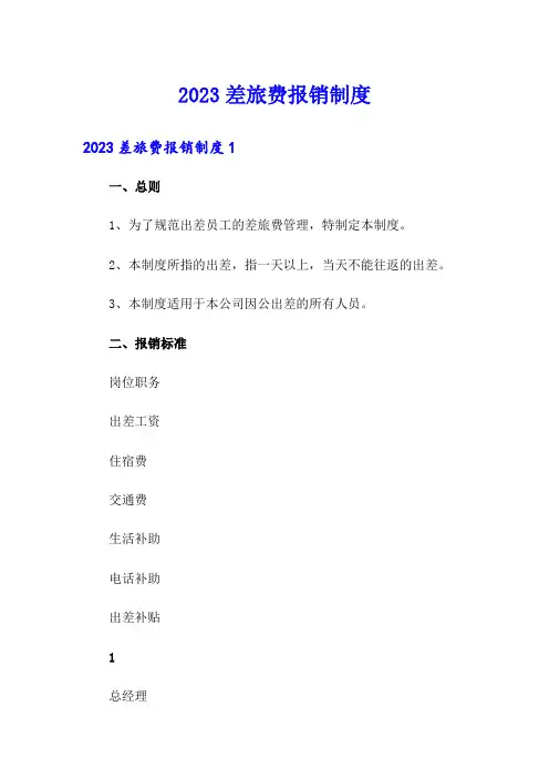 2023差旅费报销制度