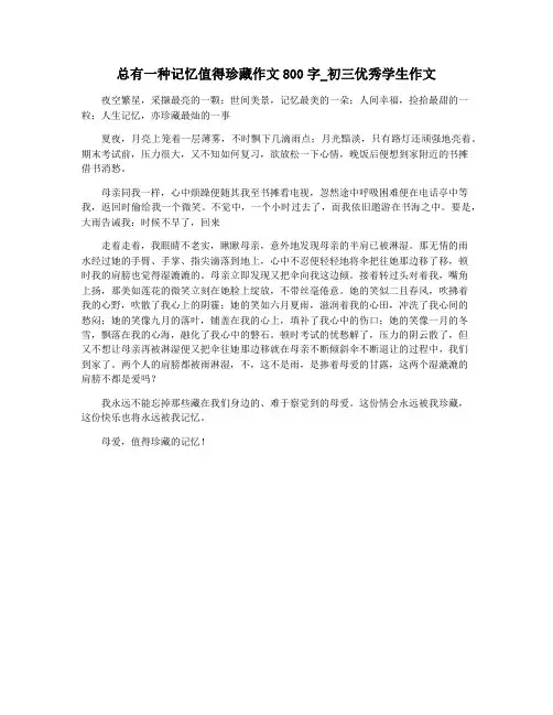 总有一种记忆值得珍藏作文800字_初三优秀学生作文