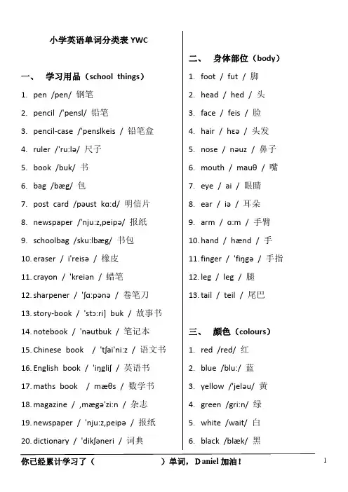 小学英语单词大全(YWC带音标)