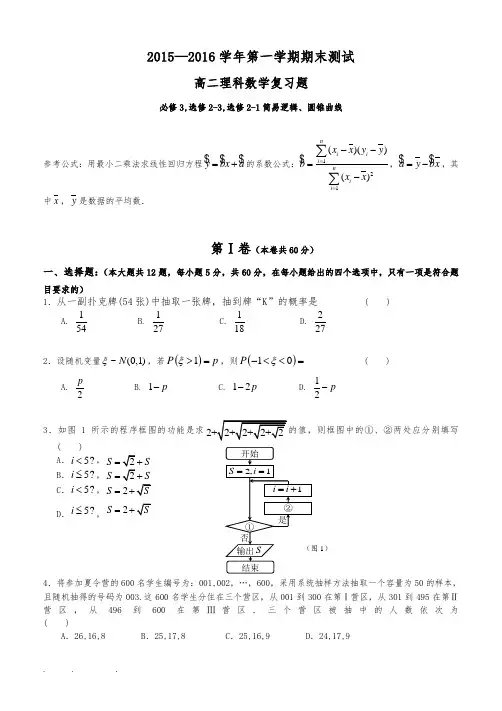 2015_2016学年高中二年级数学期末试卷与答案