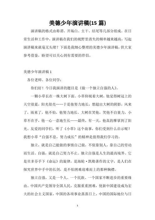 美德少年演讲稿(15篇)