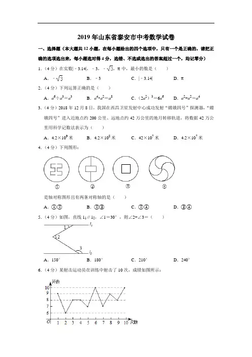 山东省泰安市中考数学试题原卷解析.doc
