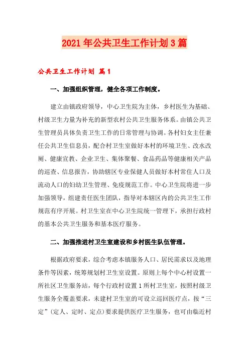 2021年公共卫生工作计划3篇 2