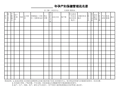 孕产妇保健管理花名册