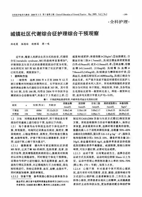 城镇社区代谢综合征护理综合干预观察