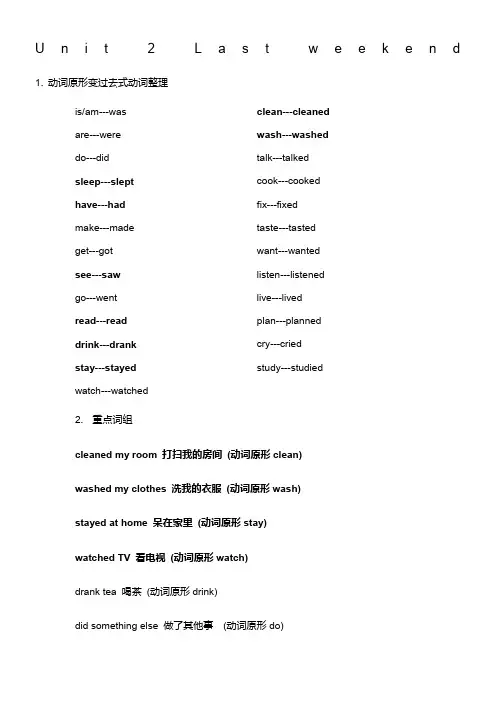 PEP六年级下册英语第二单元知识点-Unit-2-Last-weekend