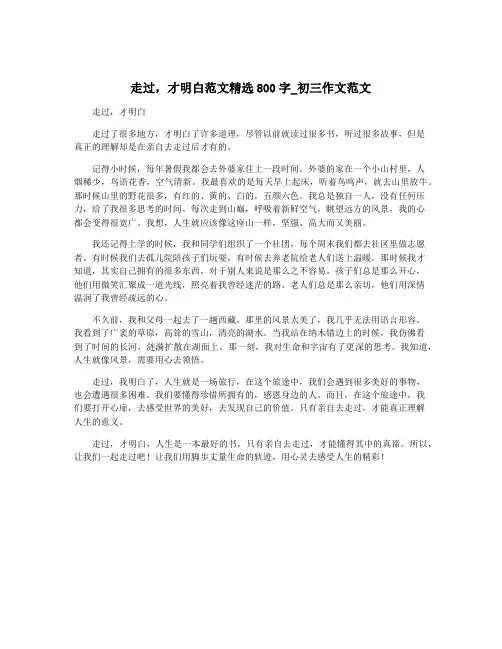 走过,才明白范文精选800字_初三作文范文