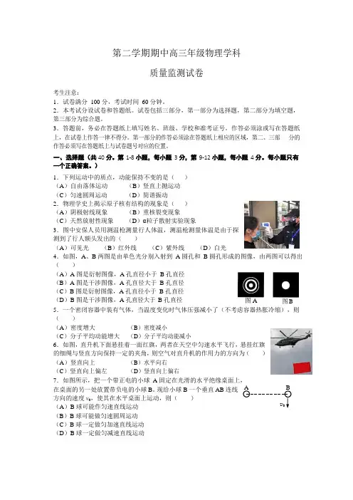 2020届上海市高三二模物理试卷