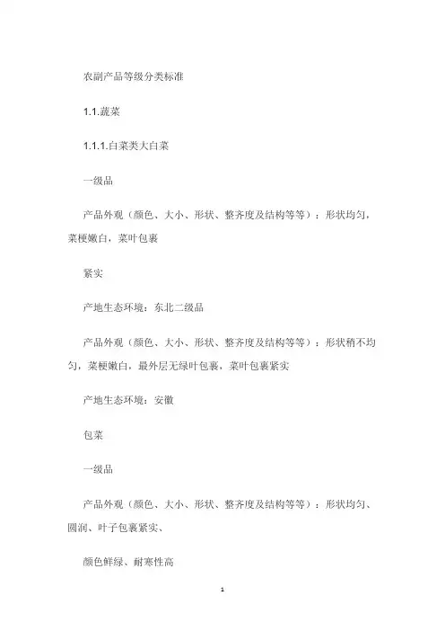 农副产品等级分类标准