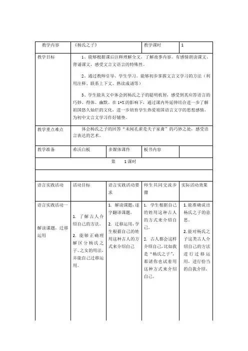 小学语文人教五年级下册(统编)第八单元-《杨氏之子》陈曦语言实践活动课堂模式教学设计
