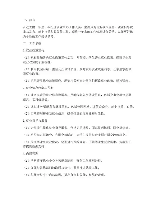 就业中心个人工作总结报告