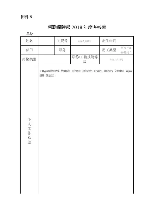 后勤保障部2018年度考核表