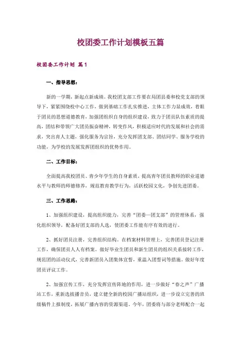 校团委工作计划模板五篇