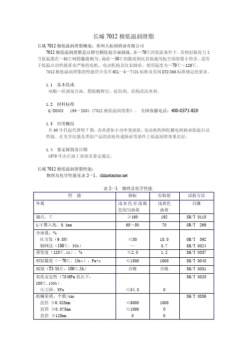 长城7012极低温润滑脂