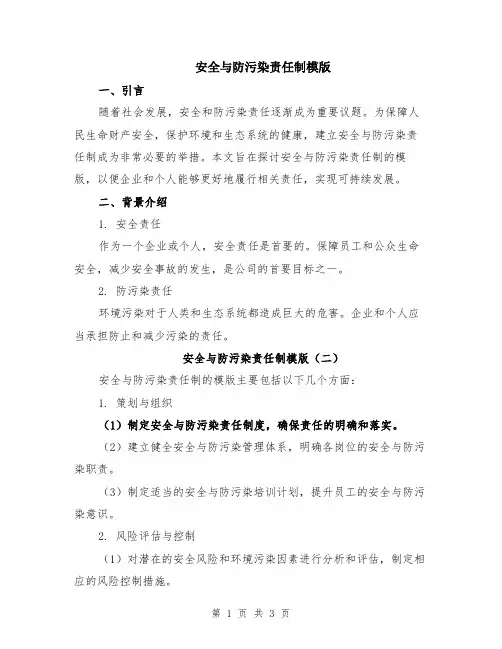 安全与防污染责任制模版