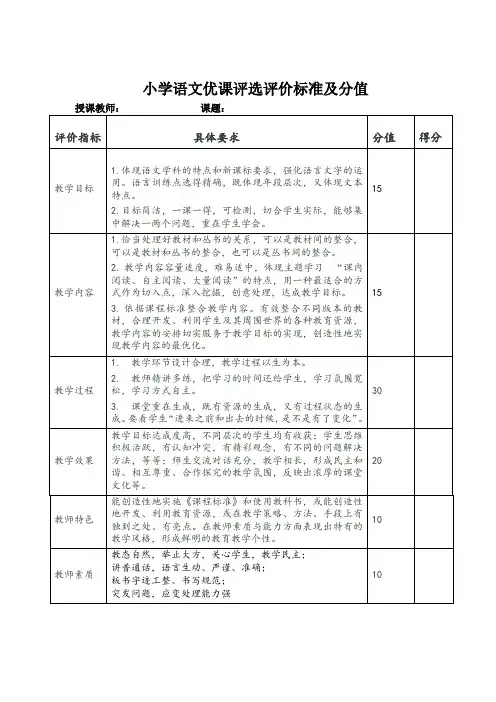 小学语文优质课评选