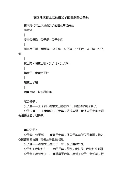 秦国几代君王以及诸公子的世系辈份关系