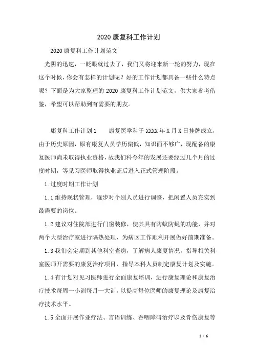 2020康复科工作计划