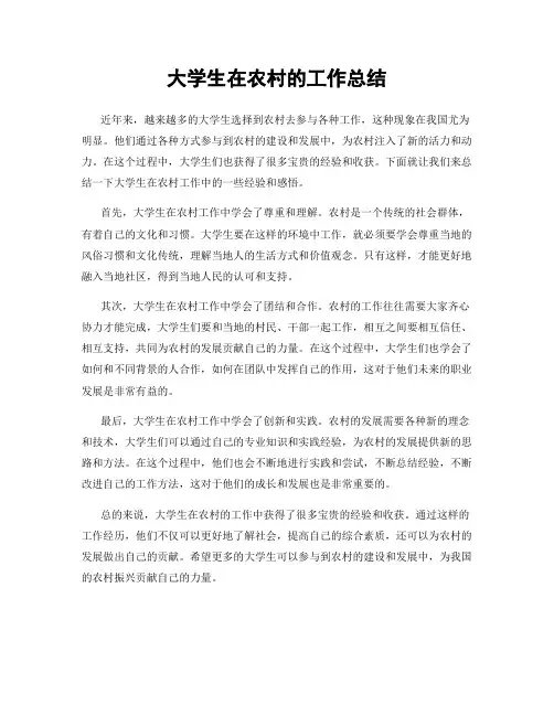 大学生在农村的工作总结