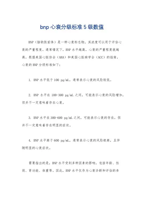 bnp心衰分级标准5级数值