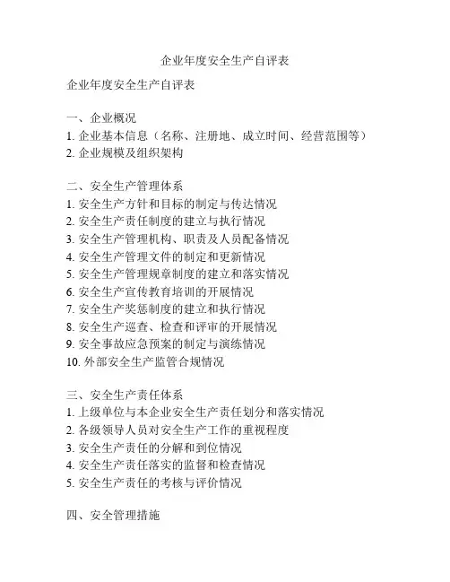 企业年度安全生产自评表