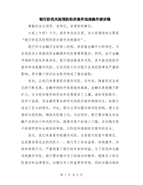银行防范风险预防经济案件违规操作演讲稿