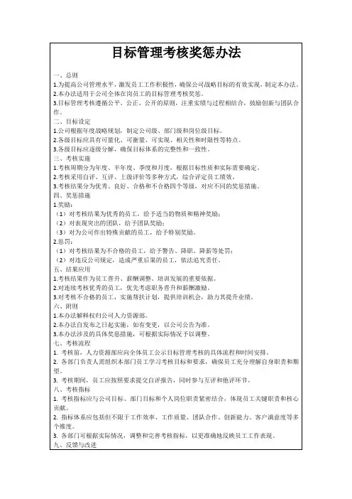 目标管理考核奖惩办法