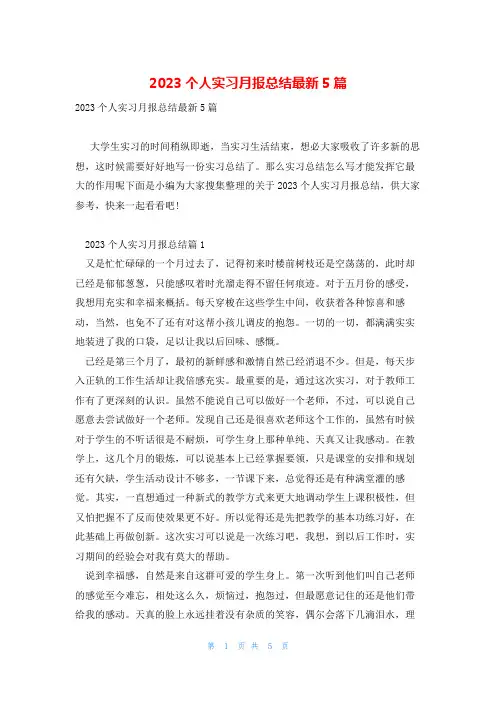 2023个人实习月报总结最新5篇