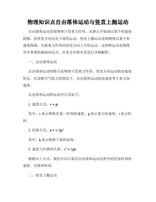 物理知识点自由落体运动与竖直上抛运动