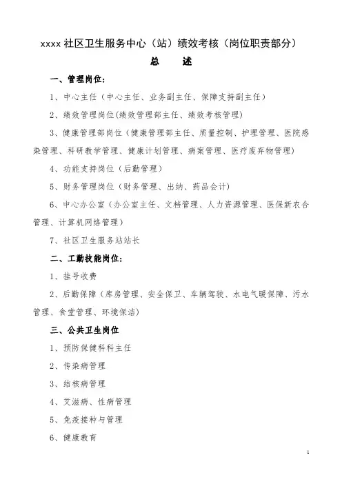 社区卫生服务中心岗位设置与岗位说明书