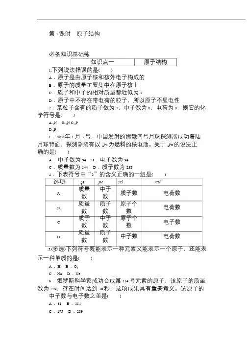 2020秋化学人教版必修第一册层级练 第4章