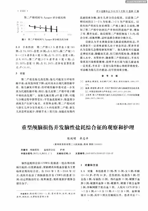 重型颅脑损伤并发脑性盐耗综合征的观察和护理