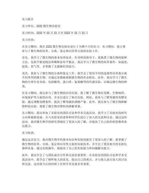 实习报告模板微生物