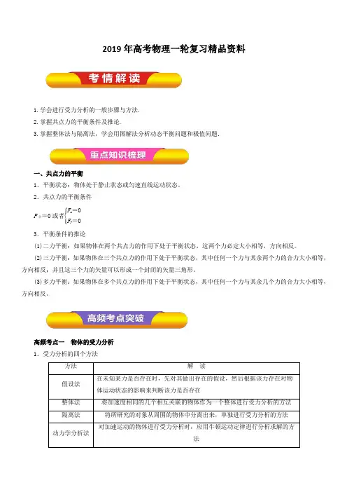 2019年高考物理一轮复习精品资料专题2.4 受力分析 共点力的平衡(教学案) 含解析