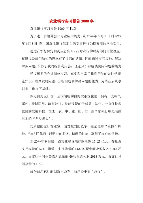 2019年农业银行实习报告3000字