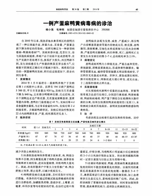 一例产蛋麻鸭黄病毒病的诊治