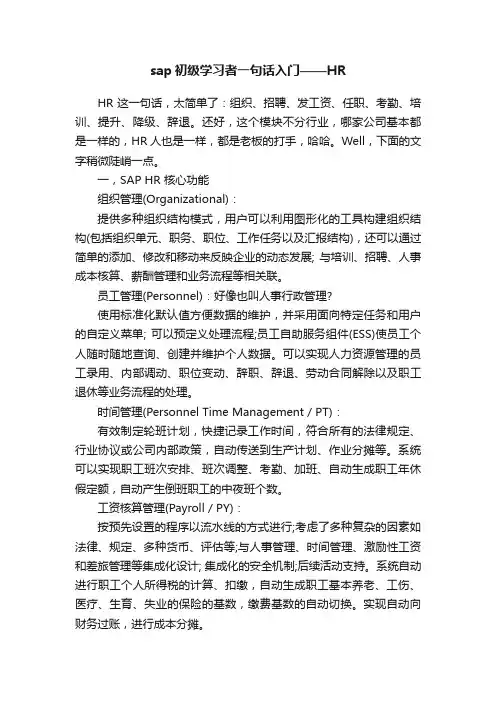 sap初级学习者一句话入门——HR