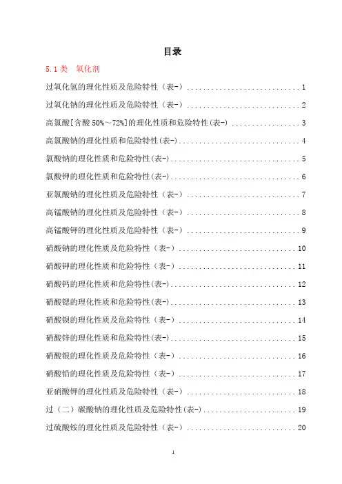 危险化学品特性表-第5类(氧化剂和有机过氧化物)