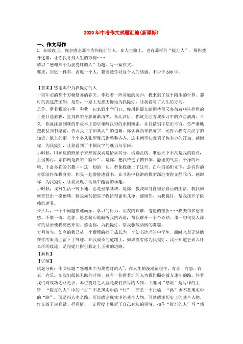 2020年中考作文试题汇编(新课标)