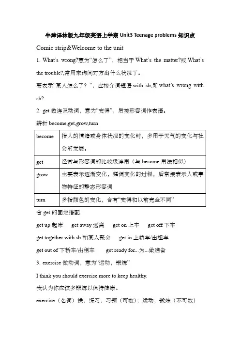 牛津译林版九年级英语上学期Unit3 Teenage problems知识点