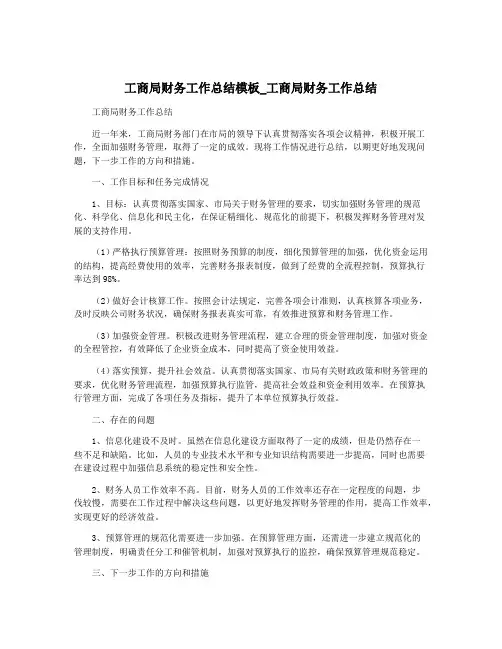 工商局财务工作总结模板_工商局财务工作总结