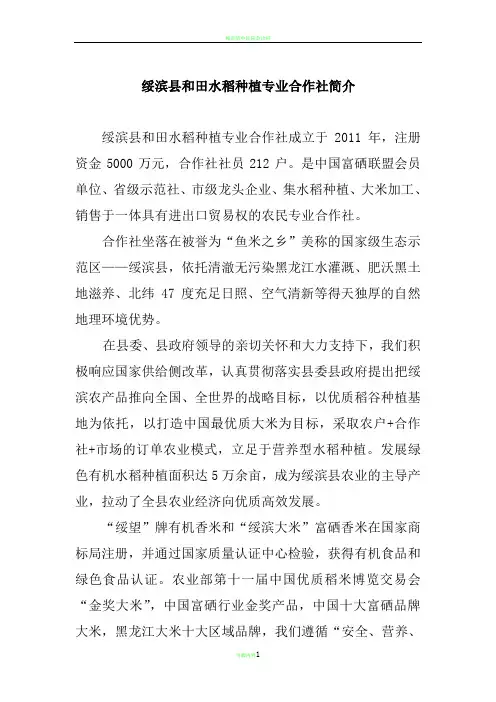 绥滨县和田水稻种植专业合作社简介