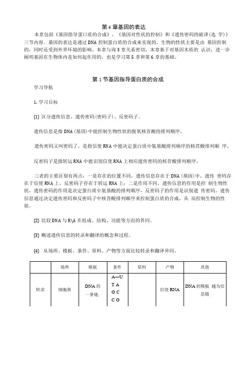 生物人教版必修2遗传与进化新学案第1节基因指导蛋白质的合成.docx