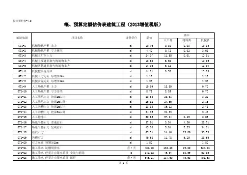 2013概预算定额估价表 建筑工程(表格电子版)