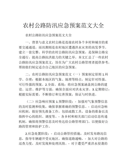 农村公路防汛应急预案范文大全
