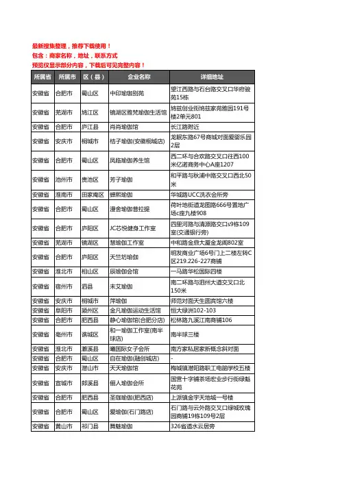 新版安徽省瑜伽企业公司商家户名录单联系方式地址大全689家