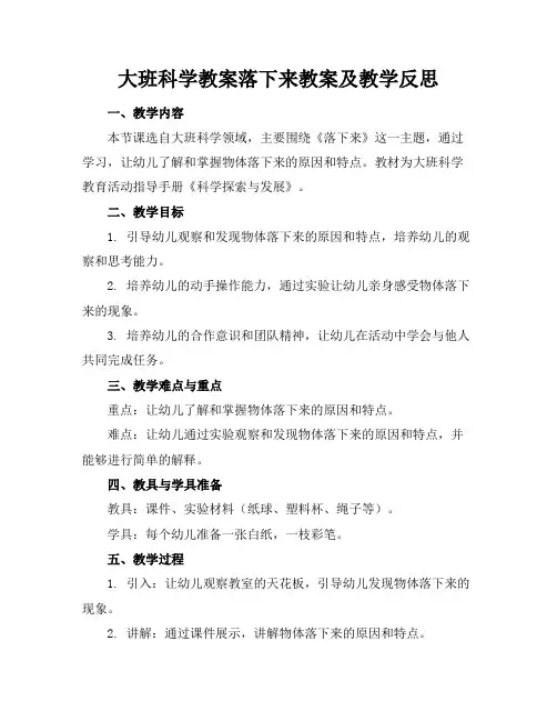 大班科学教案落下来教案及教学反思