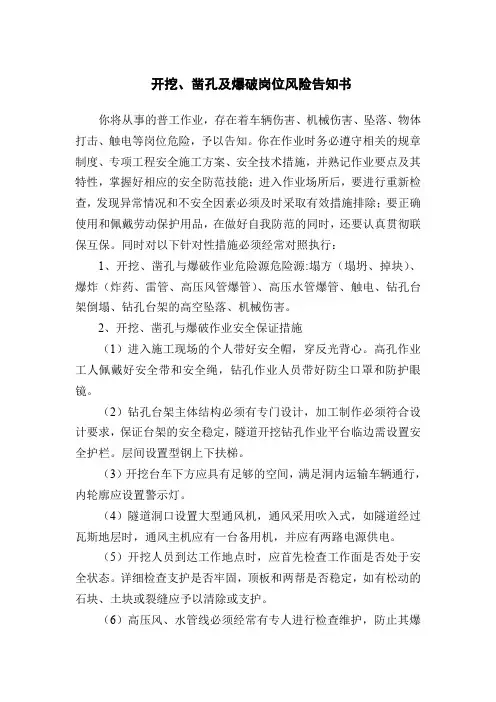 开挖、凿孔与爆破风险告知书