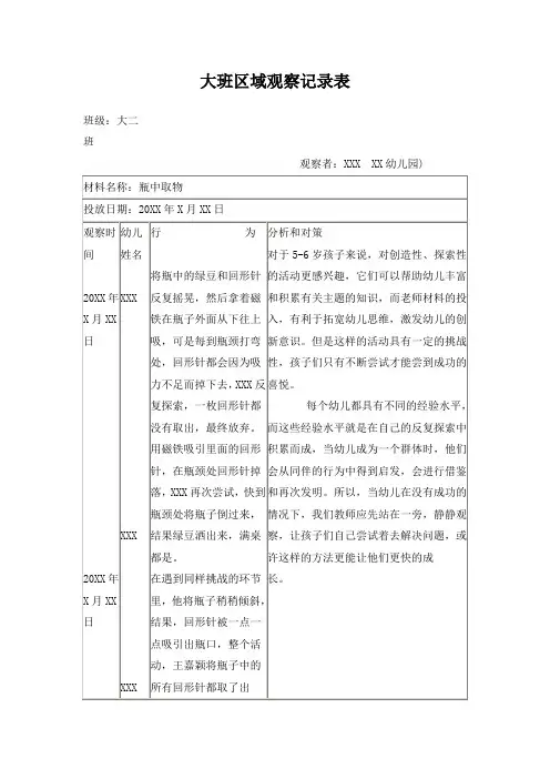 大班区域观察记录表